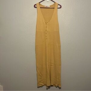 Free People Beach Yellow Sleeveless V Neck 1/4 Button Up Ribbed Maxi Dress Sz L